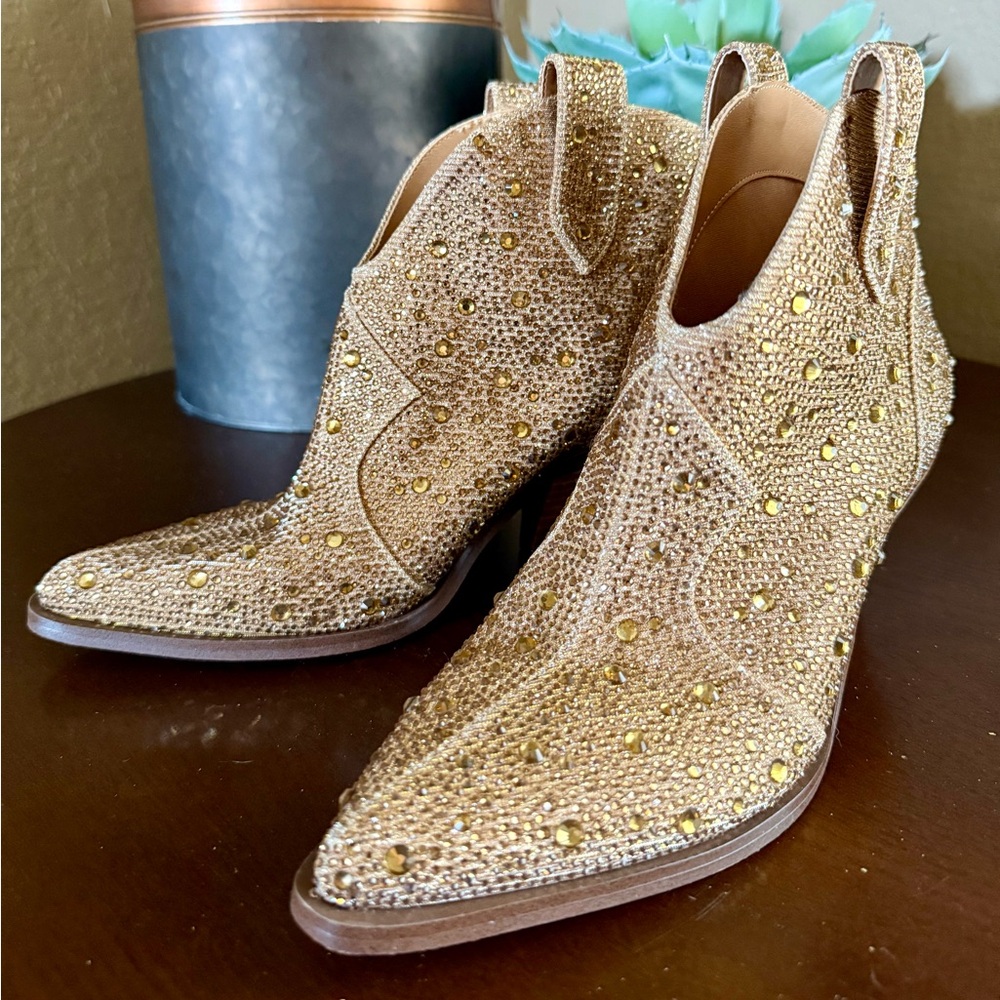 Jessica Simpson Gold Embellished Ankle Booties NWOT